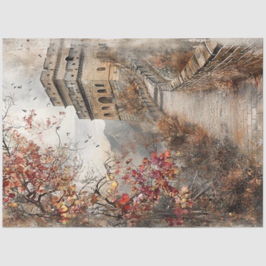 Decoupage Herfstscène Grote Muur China Tissuepapier (Voorkant)