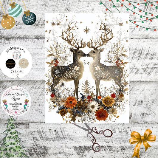 Decoupage herten bloemkunstwerk Kerstmis  Tissuepapier