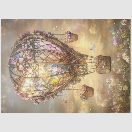 Decoupage Hete Luchtballon Glas in lood Bloemen Tissuepapier (Voorkant)