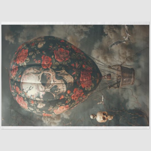 Decoupage heteluchtballon schedel Rozen Tissuepapier (Voorkant)