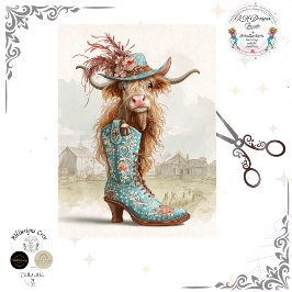Decoupage Highland Calf Cowboy Dressed For Catwalk Tissuepapier