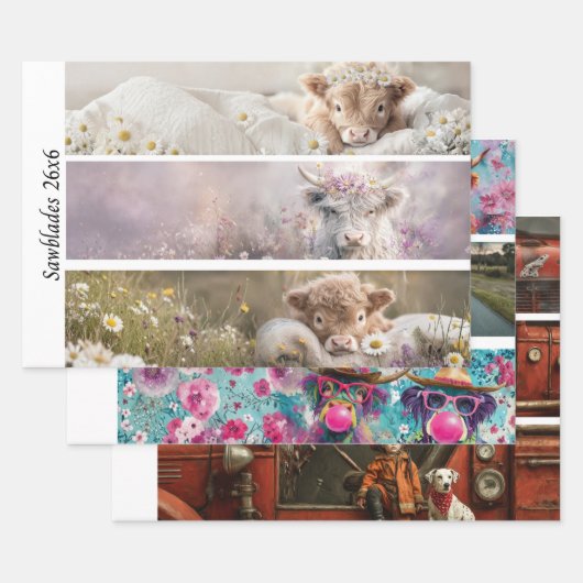 Decoupage Highland Calf Florals Handsaw Designs  Inpakpapier Vel (Set)