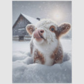 Decoupage Highland Calf Rustic Barn Snow Scene Tissuepapier (Voorkant)
