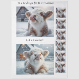 Decoupage Highland Calf Snow 11x14 Canvas Coasters Tissuepapier