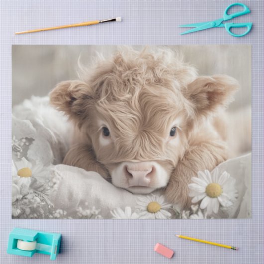 Decoupage Highland Calf White Daisies Tissuepapier (Craft)