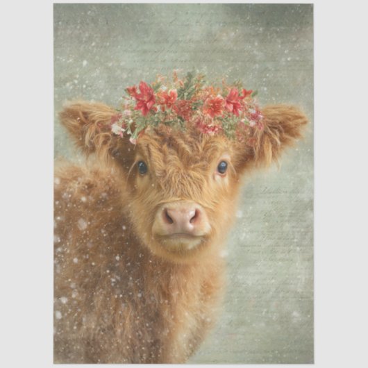 Decoupage Highland Calf Winter Handwritten Script Tissuepapier (Voorkant)