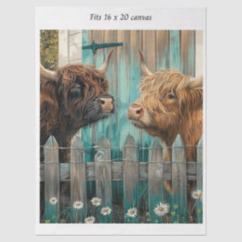 Decoupage Highland Calves Rustic Barn 16x20 Canvas Tissuepapier