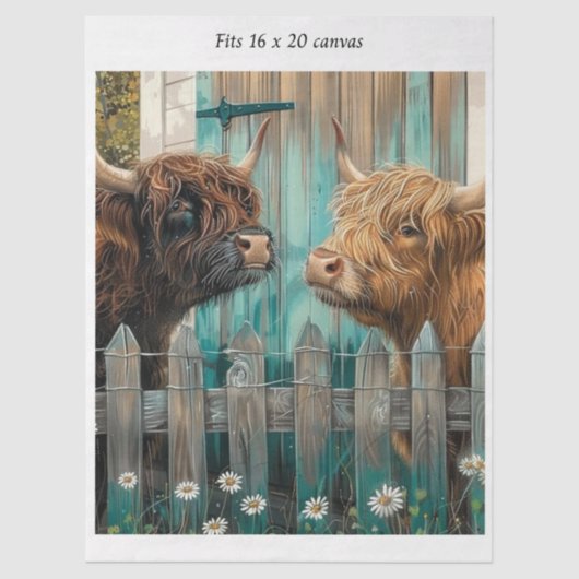 Decoupage Highland Calves Rustic Barn 16x20 Canvas Tissuepapier (Voorkant)