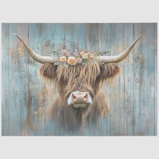 Decoupage Highland Cow Blue Distressed Background  Tissuepapier (Voorkant)