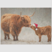 Decoupage Highland Cow Calf Kissing in the Snow Tissuepapier (Voorkant)