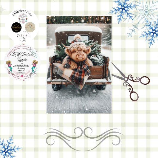 Decoupage Highland Cow Plaid Pinecones Winter Tissuepapier