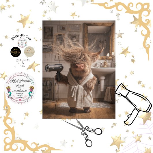 Decoupage Highland Cow Salon Art Bad Hair Day Tissuepapier