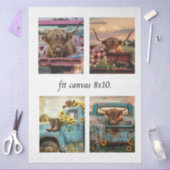 Decoupage Highland Cow Truck 8 x 10 Canvas Tissuepapier (Craft)