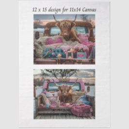 Decoupage Highland Cow Valentine Truck 11x14 Canva Tissuepapier