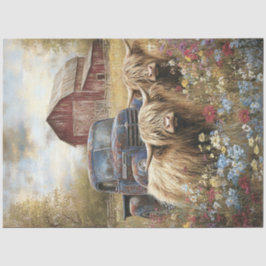 Decoupage Highland Cows Countryside Red Barn  Tissuepapier