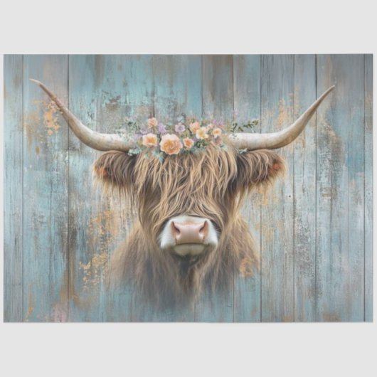 Decoupage Highland Koe Blauw Distressed Achtergron Tissuepapier (Voorkant)