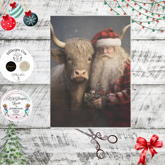 Decoupage Highland Koe & Sinterklaas Tissuepapier
