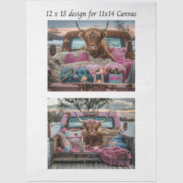 Decoupage Highland Koe Valentine Truck 11x14 Canva Tissuepapier