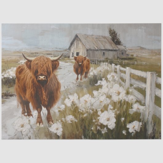 Decoupage Highland Koeien wandelen langs Country R Tissuepapier (Voorkant)
