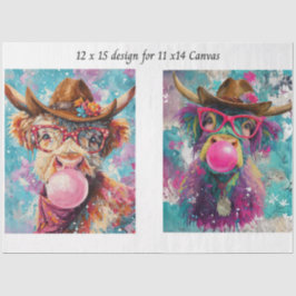 Decoupage Highland Western Bubble Gum 11x14 Canvas Tissuepapier