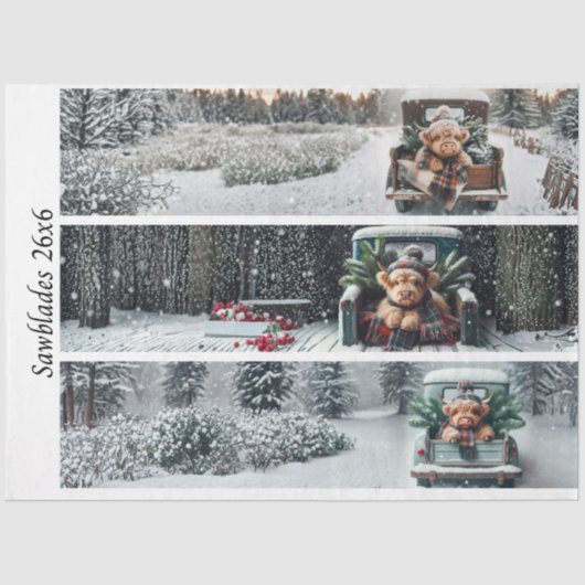 Decoupage Highland Winter Calves Truck Handsaws Tissuepapier (Voorkant)