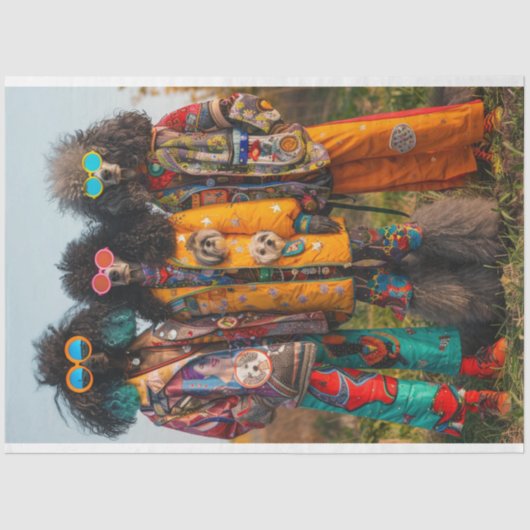 Decoupage Hippie Boho Standaard Poedel Zusters Tissuepapier (Voorkant)