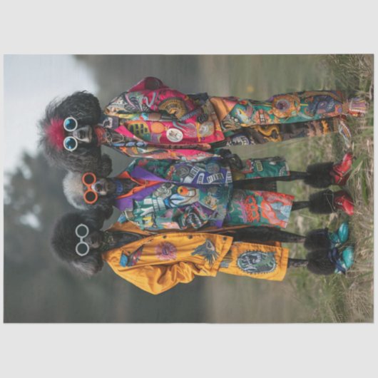 Decoupage Hippie Hipsters Standaard Poedels Fiets Tissuepapier (Voorkant)