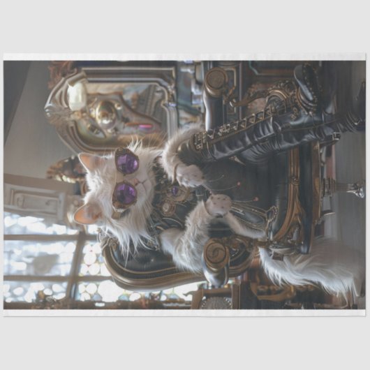 Decoupage Hippie Styled White Furry Cat Hip Boots Tissuepapier (Voorkant)