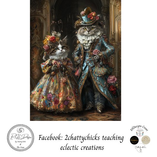 Decoupage Historische Uitgebreide Geklede Katten Tissuepapier