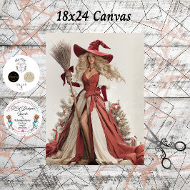 Decoupage Holiday Beautiful Witch 18x24 Canvas Tissuepapier