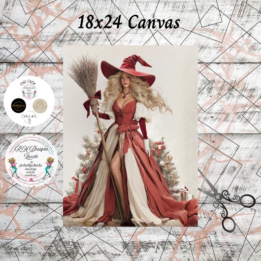 Decoupage Holiday Beautiful Witch 18x24 Canvas Tissuepapier