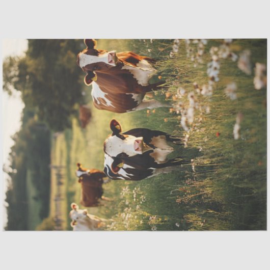 Decoupage Holstein Koeien Standing Field Flowers Tissuepapier (Voorkant)