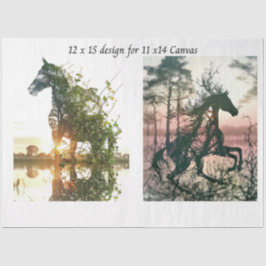 Decoupage Horses Double Exposure 11x14 Canvas Tissuepapier