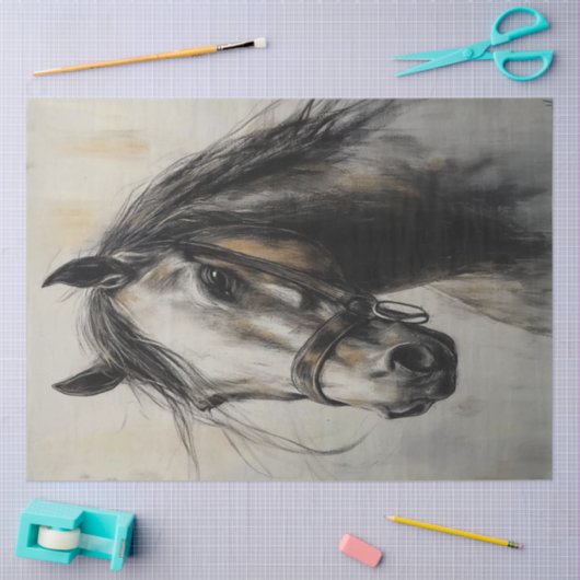 Decoupage Houtskool Paard Untamed Grace Art Tissuepapier (Craft)