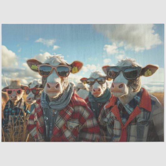 Decoupage humoristische Koeien Dressed Boerderij K Tissuepapier (Voorkant)