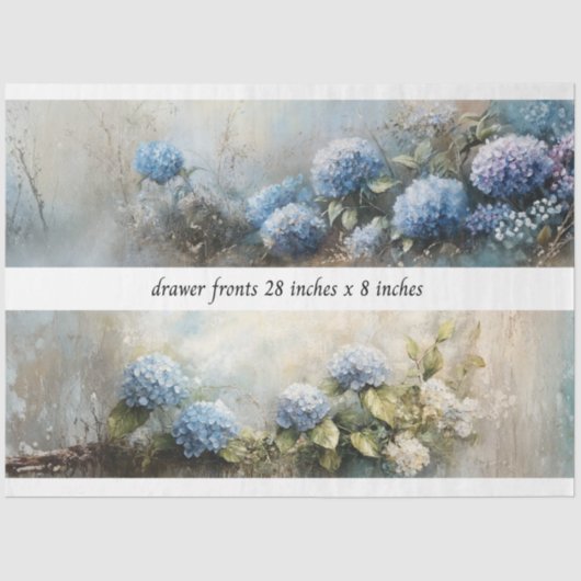 Decoupage Hydrangea Flowers Drawer Fronts 29x8  Tissuepapier (Voorkant)