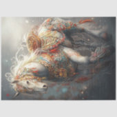 Decoupage ingewikkelde witte paard en versieringen tissuepapier (Voorkant)