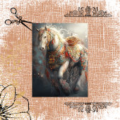 Decoupage ingewikkelde witte paard en versieringen tissuepapier