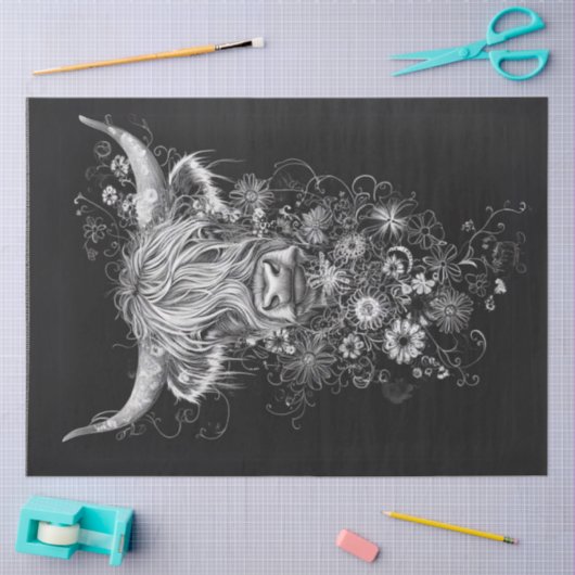 Decoupage Intrigerende Black White Highland Koe Tissuepapier (Craft)