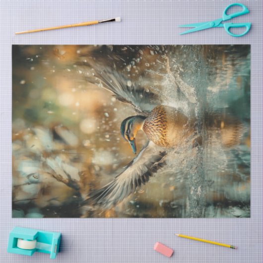 Decoupage Jagen Mallard Duck Landing Tissuepapier (Craft)