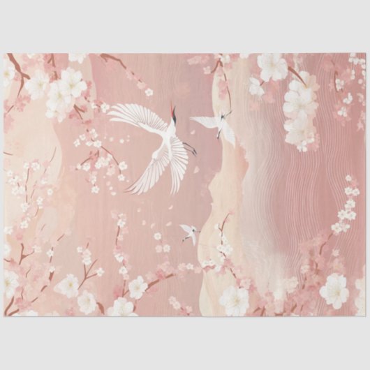 Decoupage Japanse lente landschap vrolijke bloesem Tissuepapier (Voorkant)