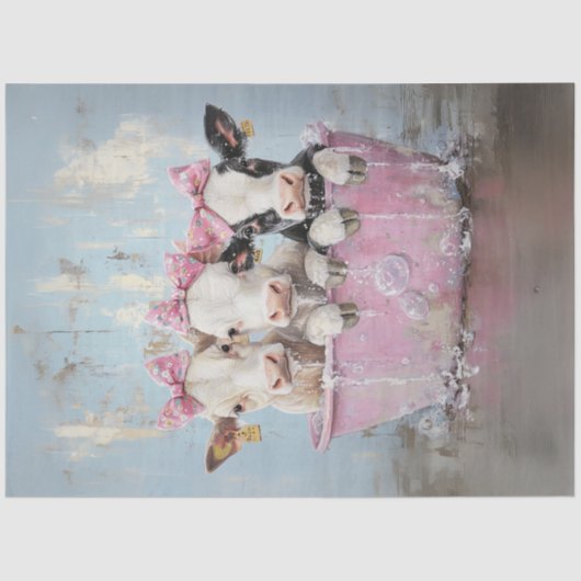 Decoupage Jersey Koeien in Bubble Bath Roze Tub Tissuepapier (Voorkant)