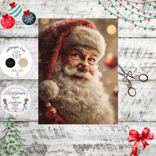 Decoupage Jolly Kerstman Close-up Festive Kerstmis Tissuepapier