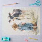 Decoupage Jongen Huisdier Kalf in het Veld Tissuepapier (Craft)