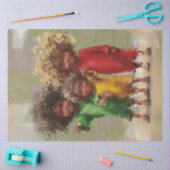 Decoupage Joyful Curly Headed Kinderen in Rood Tissuepapier (Craft)