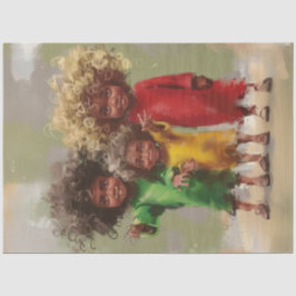 Decoupage Joyful Curly Headed Kinderen in Rood Tissuepapier
