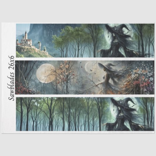 Decoupage Kasteel Heks Maneschijn Ontwerp Handzage Tissuepapier (Voorkant)