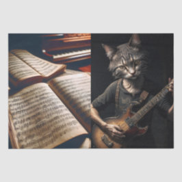 Decoupage - Kat gitarist en muziek - Vloeipapier Tissuepapier