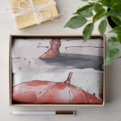 Decoupage Kat met rode paraplu waling in de regen Tissuepapier (Geschenk)