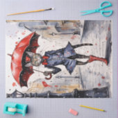 Decoupage Kat met rode paraplu waling in de regen Tissuepapier (Craft)